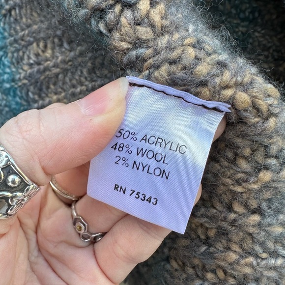 Lineamaglia Rainbow Blue Green Dye Wool Blend Crocheted Knit Sweater Cardigan - Picture 2 of 7